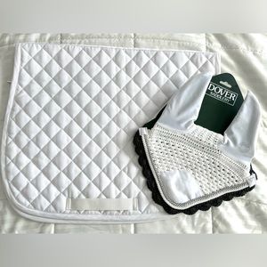 EUC Dover Saddlery white all purpose quilted pony saddle pad new fly ear bonnet